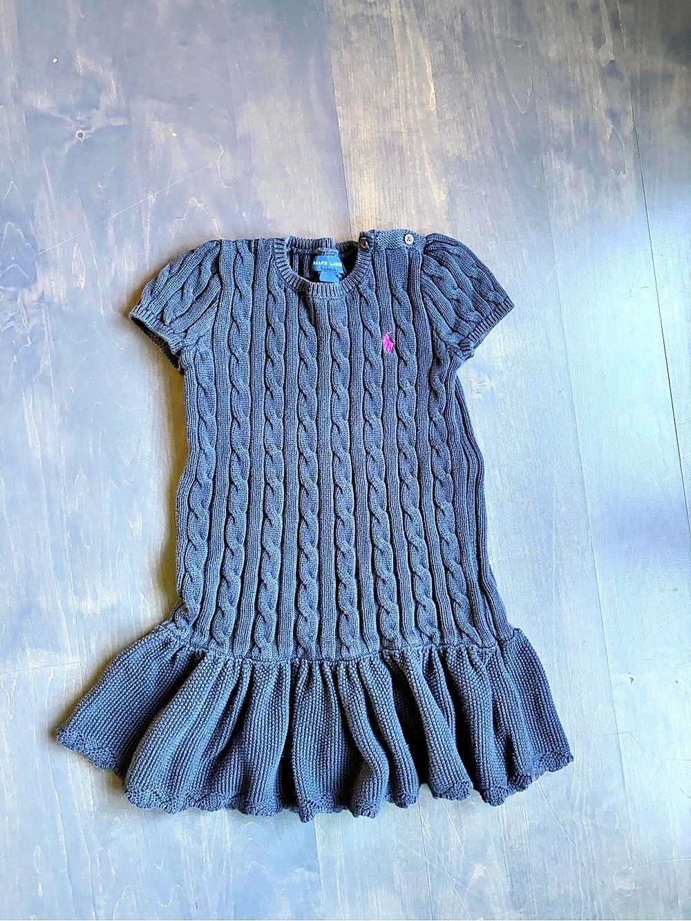 Ralph Lauren Girls Cable-Knit Cotton Sweater Dress Blue Girls Size 5